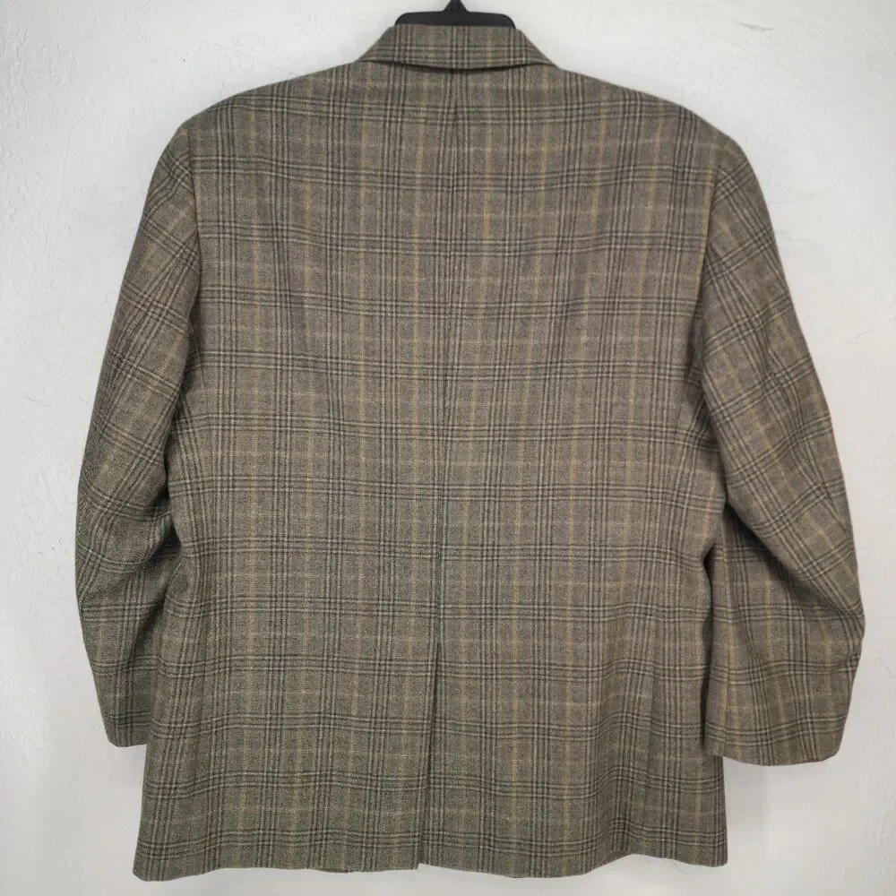 Jos A. Bank 44R | Brown Windowpane Plaid 100 Wool Tweed Sport Coat Blazer Jacket